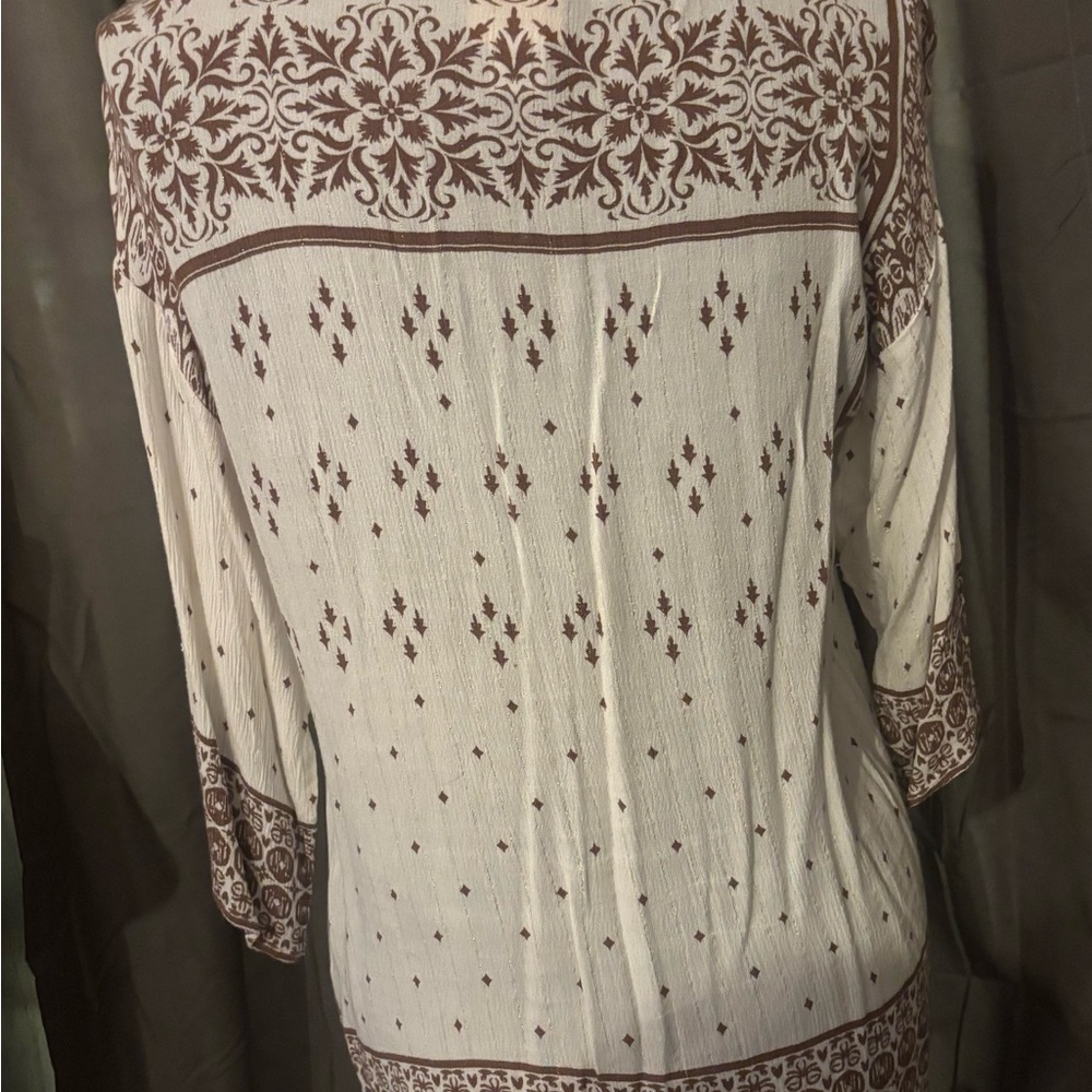 Ruby Rd. Cream And Brown Patterned Blouse - image 3